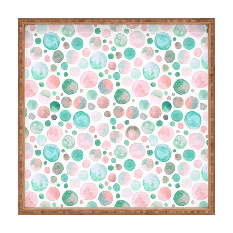 Avenie Watercolor Bubbles Mint Blush Square Tray