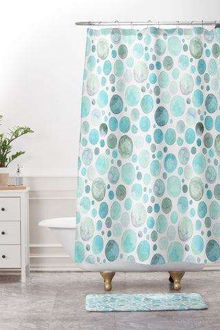 Avenie Watercolor Bubbles Turquoise Shower Curtain And Mat