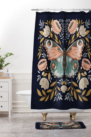 Avenie William Morris Butterfly Midn Shower Curtain And Mat