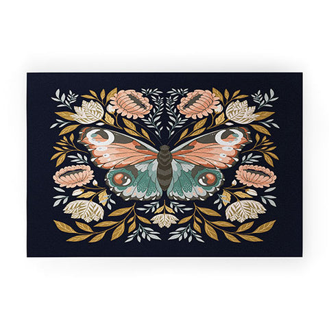 Avenie William Morris Butterfly Midn Welcome Mat