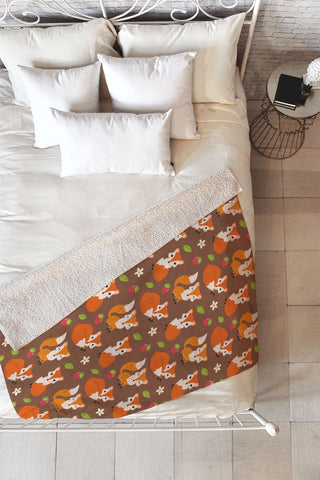 Avenie Woodland Fox Pattern II Fleece Throw Blanket