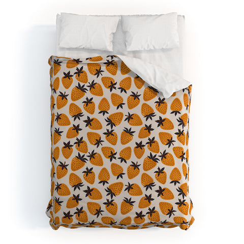 Avenie Yellow and Grey Strawberries Duvet Cover