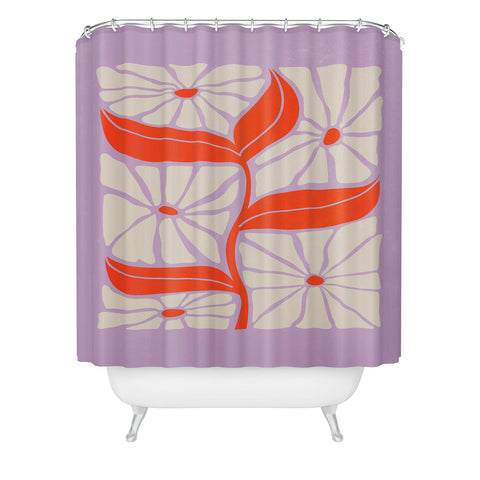 ayeyokp Plum Flamingo Les Fleurs Flower Shower Curtain
