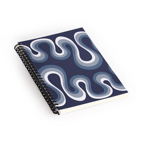 Becky Bailey Groovy Retro Wavy Stripe Navy Spiral Notebook