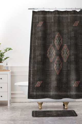 Becky Bailey Kilim in Black and Pink Shower Curtain And Mat
