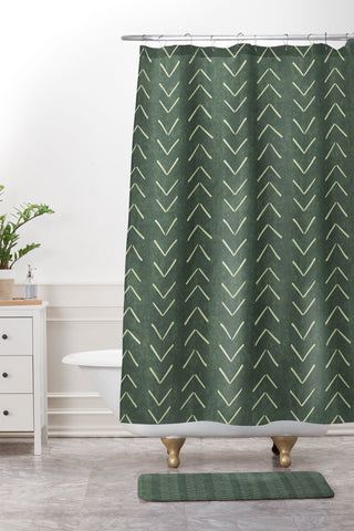 Becky Bailey Mudcloth Big Arrows in Leaf Green Shower Curtain And Mat