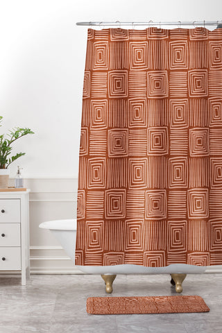 Becky Bailey Oasis in Rust Shower Curtain And Mat