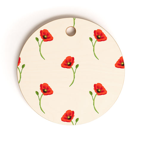 Becky Bailey Poppy Pattern in Red Cutting Board Round