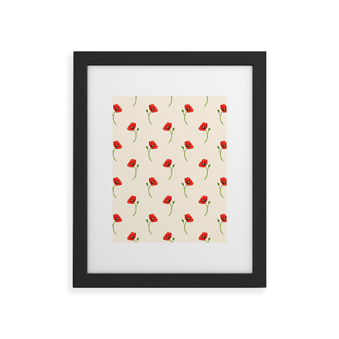 Becky Bailey Poppy Pattern in Red Framed Art Print