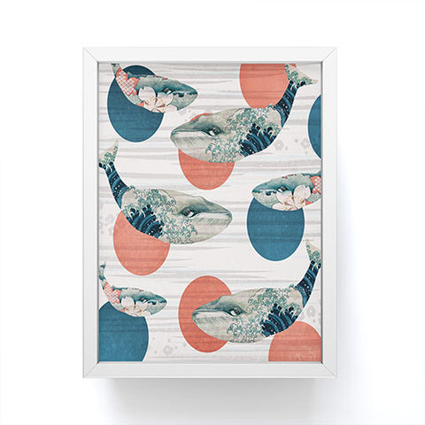 Belle13 Blue Whale Polka Framed Mini Art Print