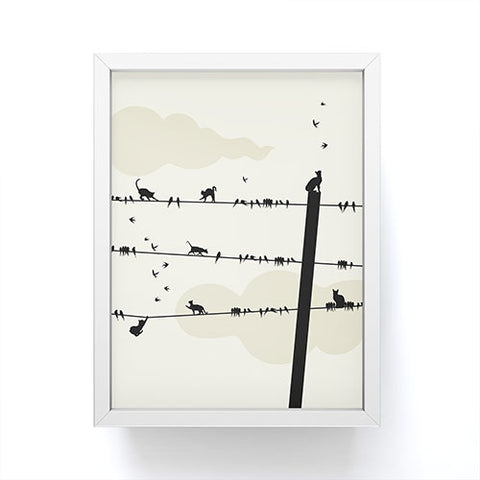 Belle13 Cats And Birds On Wires Framed Mini Art Print