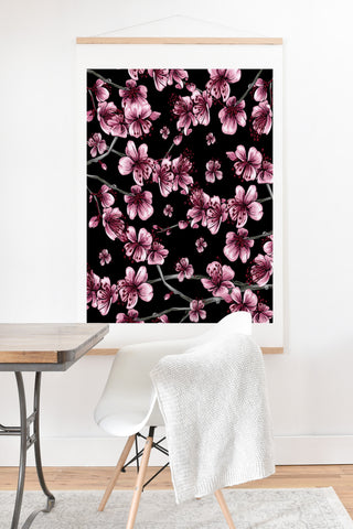 Belle13 Cherry Blossoms On Black Art Print And Hanger