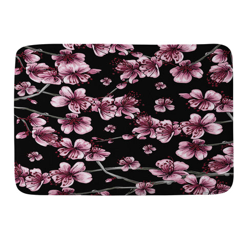 Belle13 Cherry Blossoms On Black Memory Foam Bath Mat