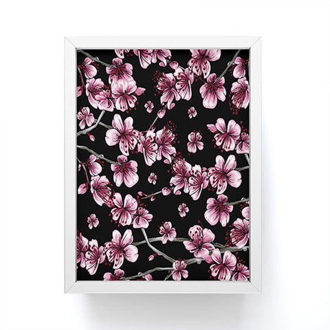 Belle13 Cherry Blossoms On Black Framed Mini Art Print