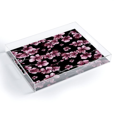 Belle13 Cherry Blossoms On Black Acrylic Tray
