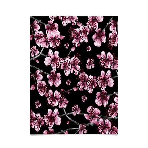 Belle13 Cherry Blossoms On Black Poster