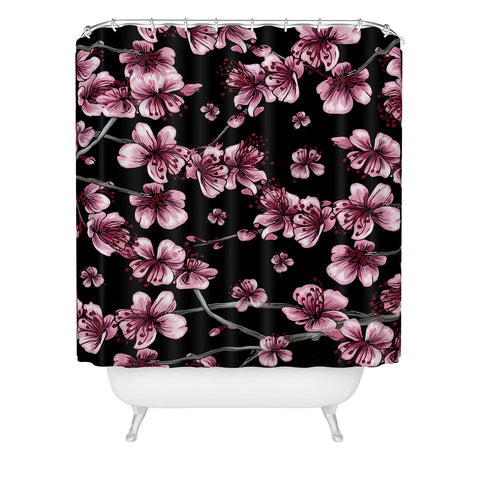 Belle13 Cherry Blossoms On Black Shower Curtain