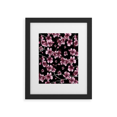 Belle13 Cherry Blossoms On Black Framed Art Print