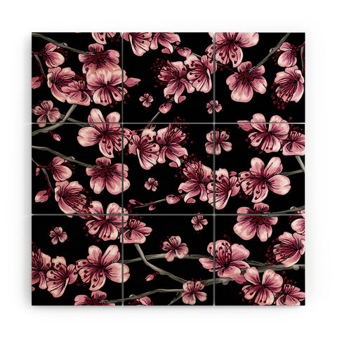 Belle13 Cherry Blossoms On Black Wood Wall Mural