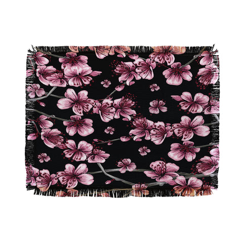 Belle13 Cherry Blossoms On Black Throw Blanket