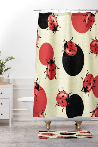 Belle13 Ladybird Polka Shower Curtain And Mat