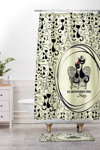 Belle13 Les Aristochats Noirs Shower Curtain And Mat
