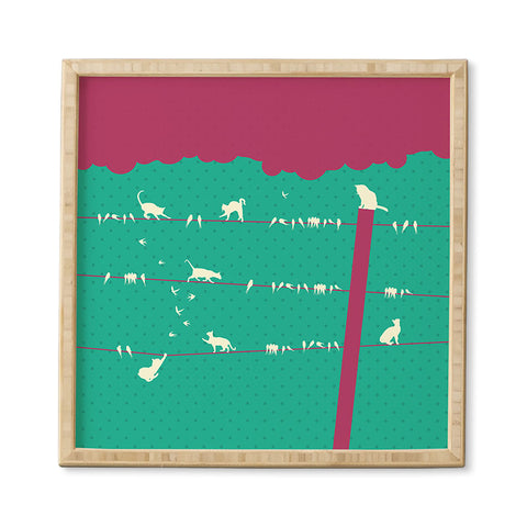 Belle13 Lollipop Cats And Birds On Wires Framed Wall Art