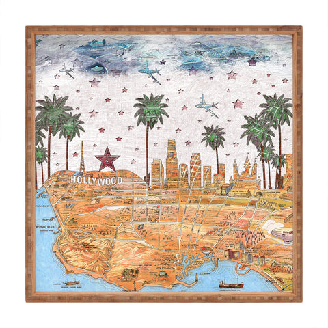 Belle13 Los Angeles Skyline Old Map Square Tray