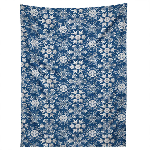 Belle13 Lots of Snowflakes on Blue Pattern Tapestry