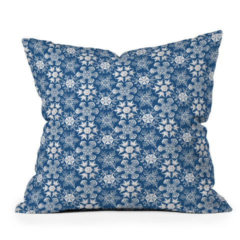 Belle13 Lots of Snowflakes on Blue Pattern Throw Pillow