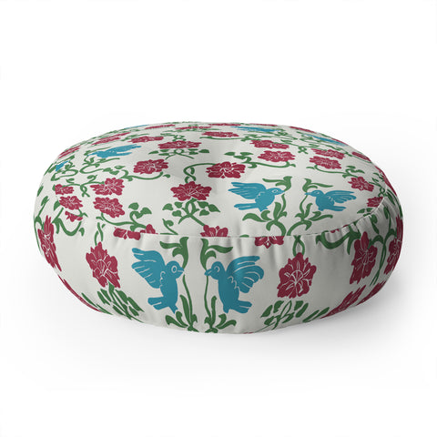 Belle13 Love and Peace floral bird pattern Floor Pillow Round