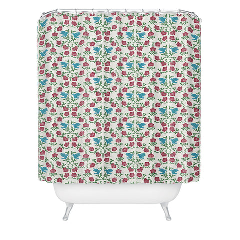 Belle13 Love and Peace floral bird pattern Shower Curtain