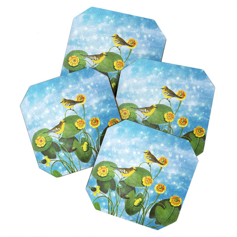 Belle13 Love Chirp on Water Lilies Coaster Set