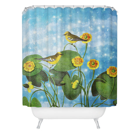 Belle13 Love Chirp on Water Lilies Shower Curtain