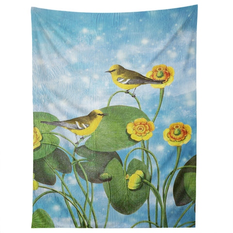 Belle13 Love Chirp on Water Lilies Tapestry