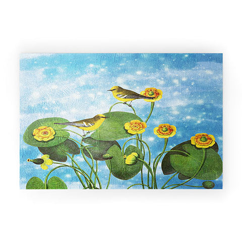 Belle13 Love Chirp on Water Lilies Welcome Mat
