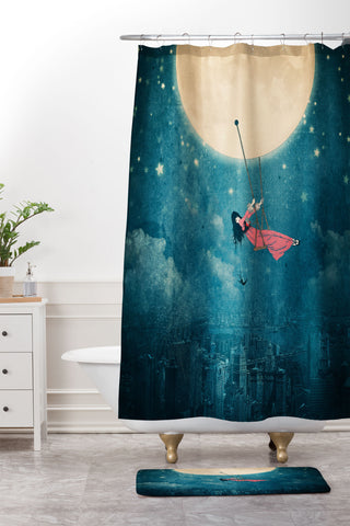 Belle13 Moon Swing Shower Curtain And Mat