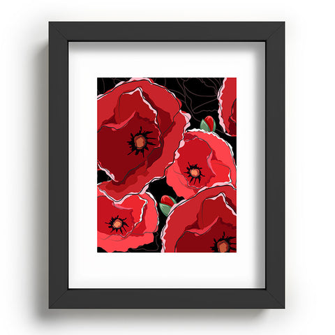 Belle13 Red Poppies On Black Recessed Framing Rectangle