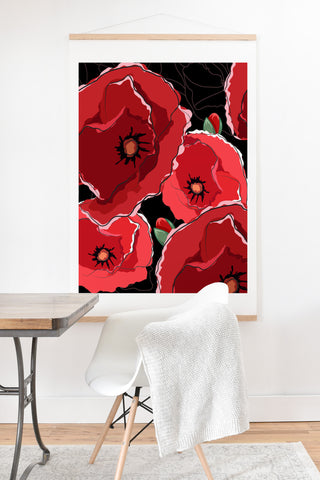 Belle13 Red Poppies On Black Art Print And Hanger