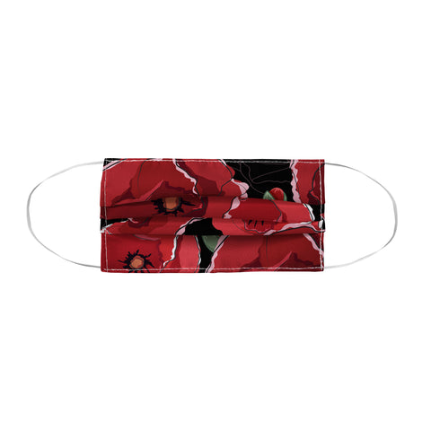 Belle13 Red Poppies On Black Face Mask