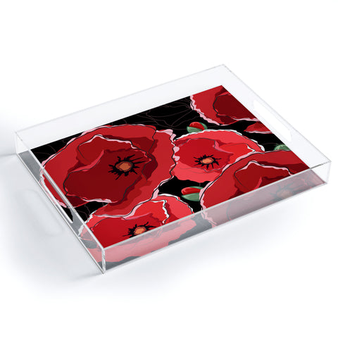 Belle13 Red Poppies On Black Acrylic Tray
