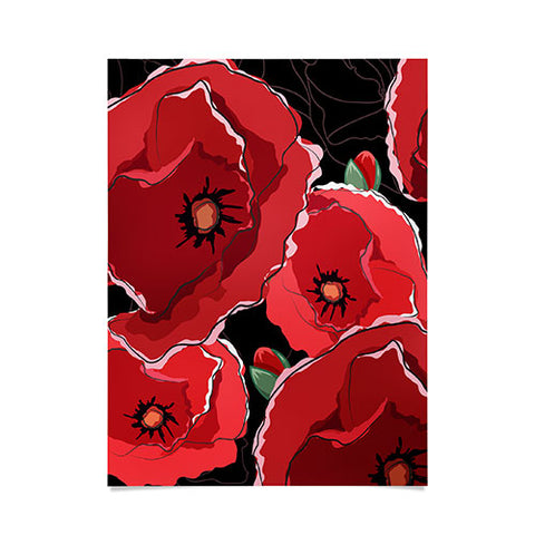 Belle13 Red Poppies On Black Poster