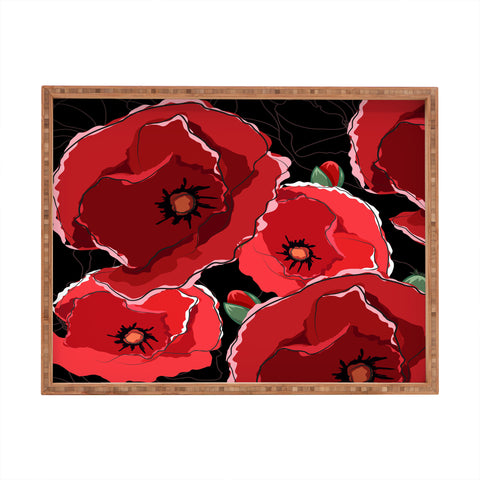 Belle13 Red Poppies On Black Rectangular Tray