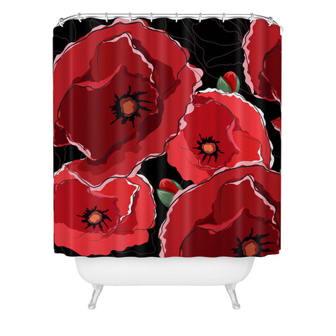 Belle13 Red Poppies On Black Shower Curtain