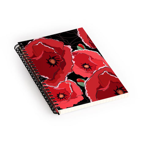Belle13 Red Poppies On Black Spiral Notebook