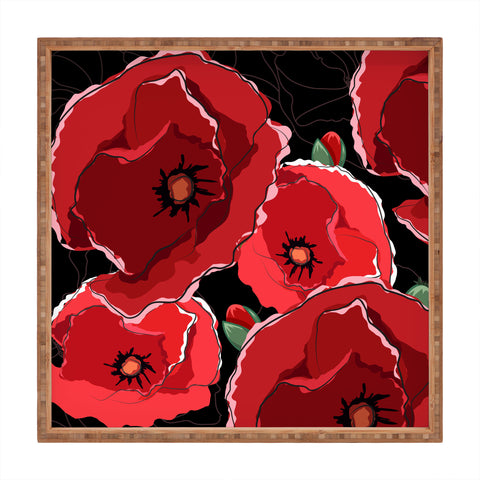 Belle13 Red Poppies On Black Square Tray