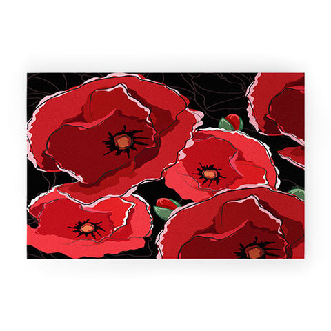 Belle13 Red Poppies On Black Welcome Mat