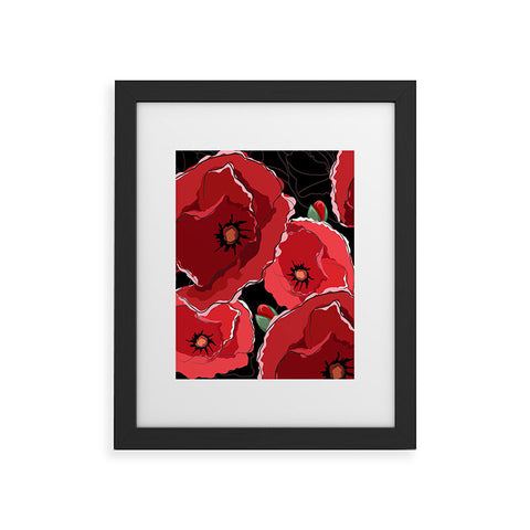 Belle13 Red Poppies On Black Framed Art Print