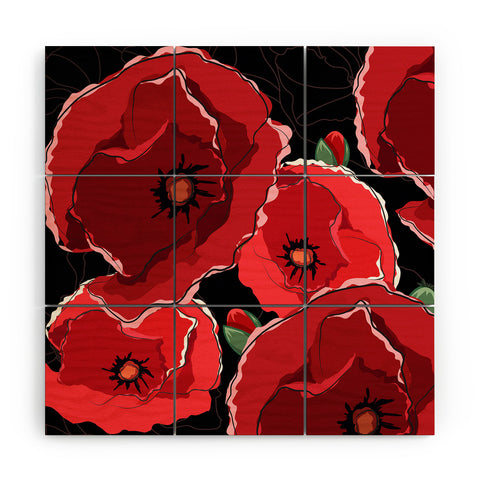 Belle13 Red Poppies On Black Wood Wall Mural