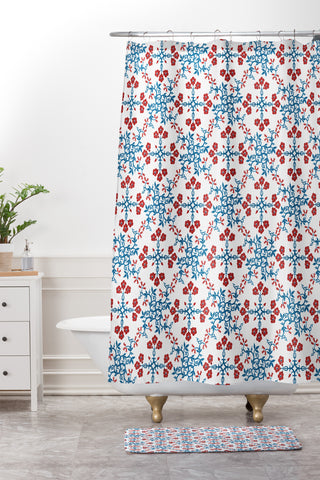 Belle13 Retro Floral Pattern Shower Curtain And Mat